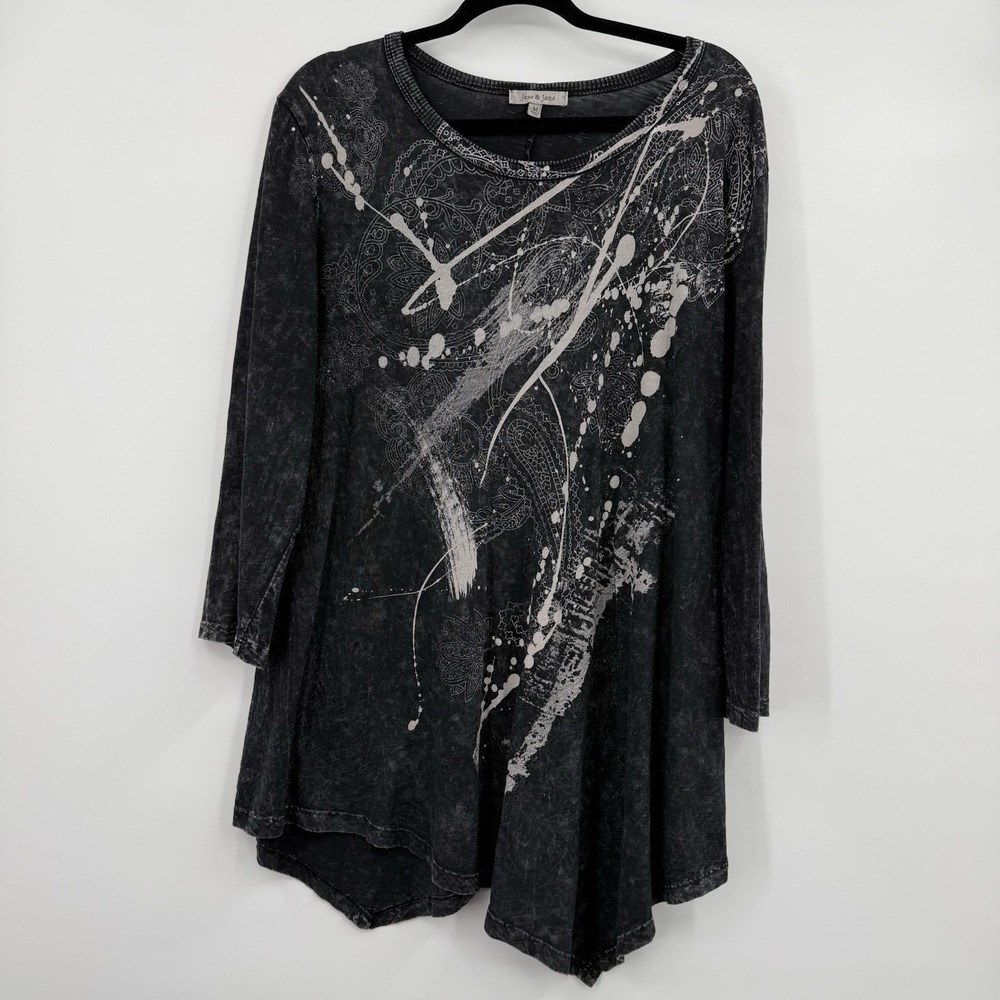 Jess Jane Top Shirt Womens Medium Black Tunic Boxy Art Basic Everyday